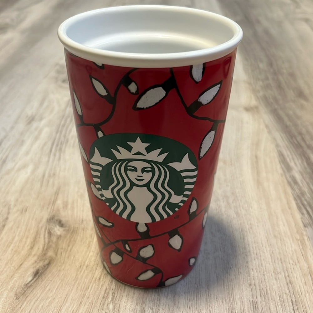 2016 Starbucks 12 Ounce Ceramic Travel Mug Christmas